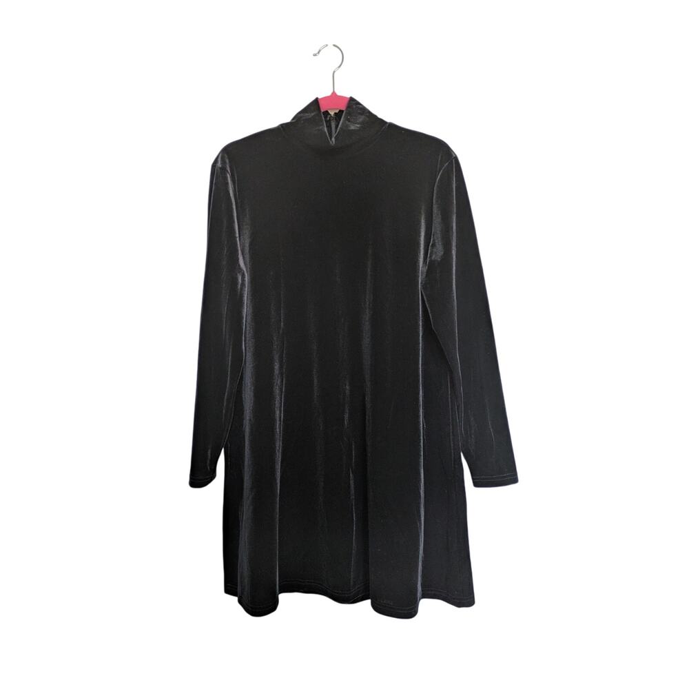 VTG DJ int´l Mock Neck Dress Womens M Black Velvet Burnout Long Sleeve Preppy